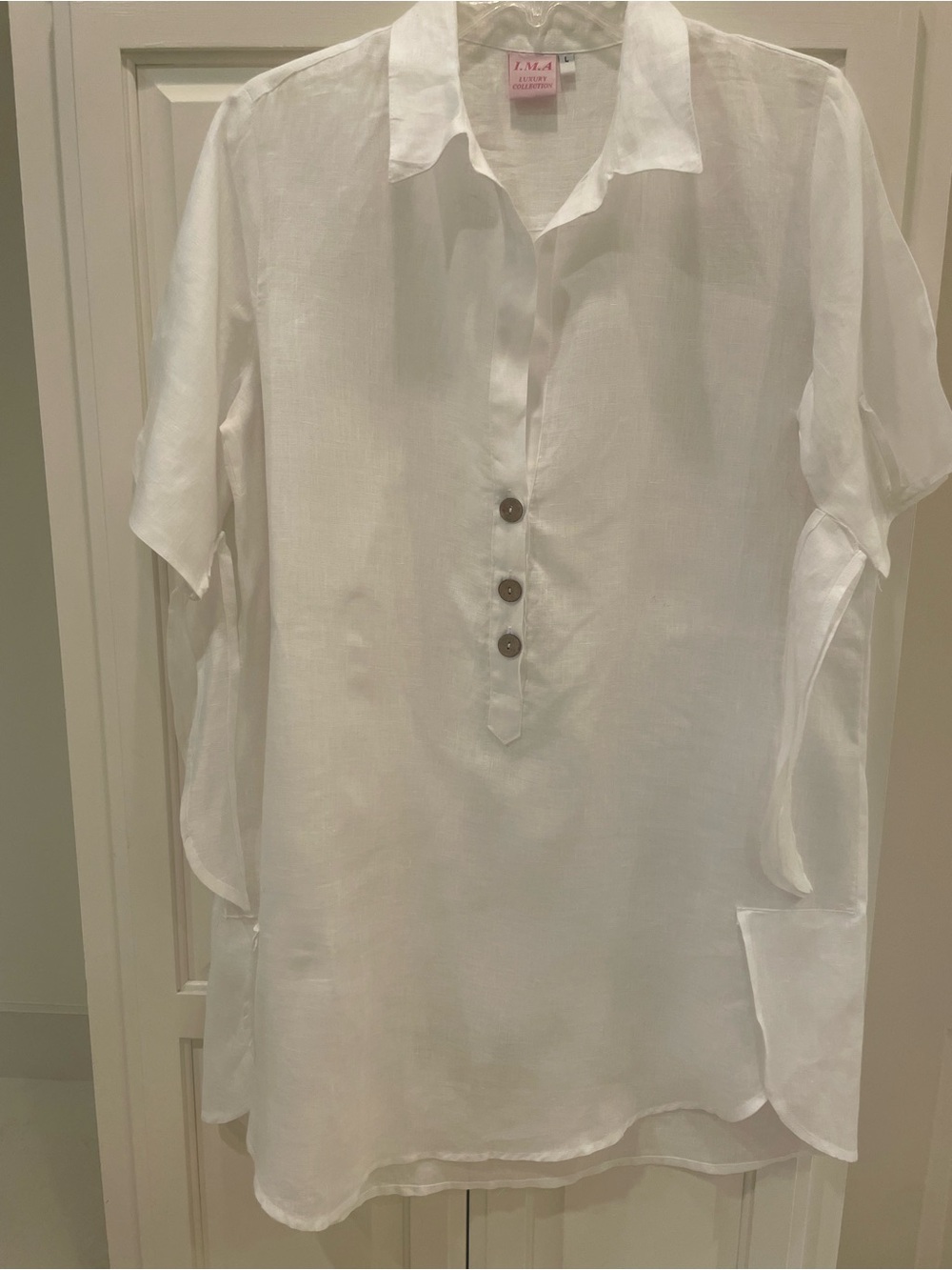 I.M.A. White Linen Short-Sleeve Mini Coverup